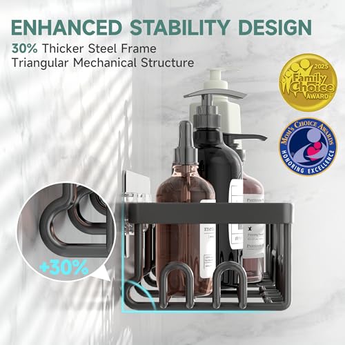 Veken Shower Caddy 6Pack Advanced Rustproof Design No Drilling Adhesive Shelves Rack with Soap Holder Large Capacity Bathroom Organizers and Storage WallMounted Kitchen Home Decor Black - Image 3