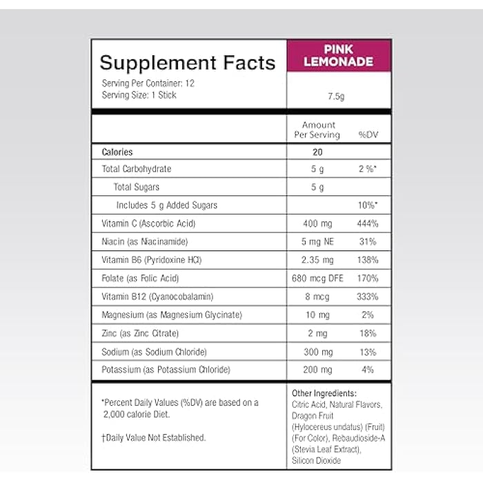 Instant IV Electrolytes Powder - 3X Electrolytes,1/2 Sugar with Vitamin C, B3, B6, Electrolytes Powder Packets for Hydration, Recovery & Immunity, Vegan & Gluten Free | Pink Lemonade - 12 Packets - Image 4