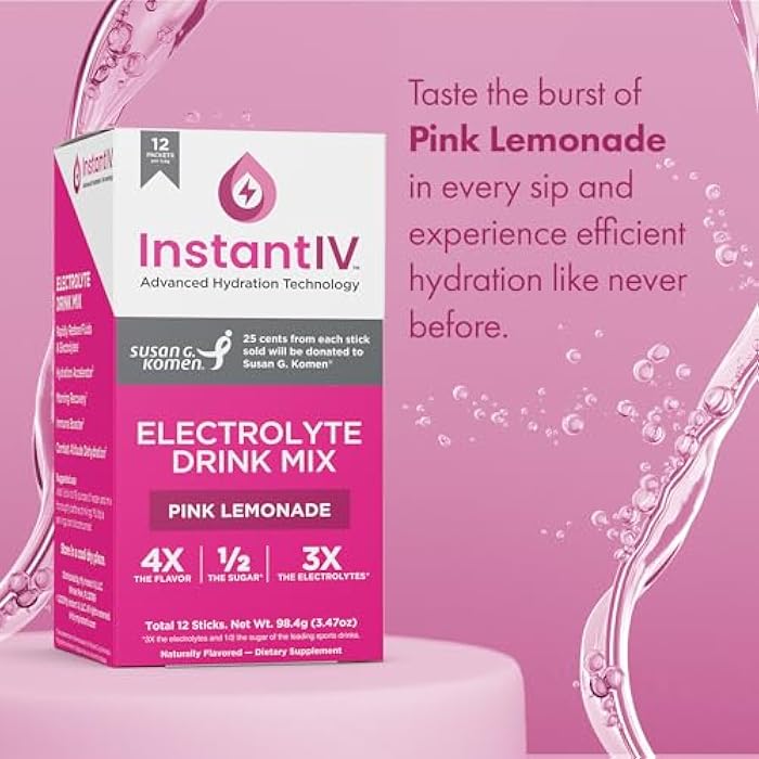 Instant IV Electrolytes Powder - 3X Electrolytes,1/2 Sugar with Vitamin C, B3, B6, Electrolytes Powder Packets for Hydration, Recovery & Immunity, Vegan & Gluten Free | Pink Lemonade - 12 Packets - Image 3