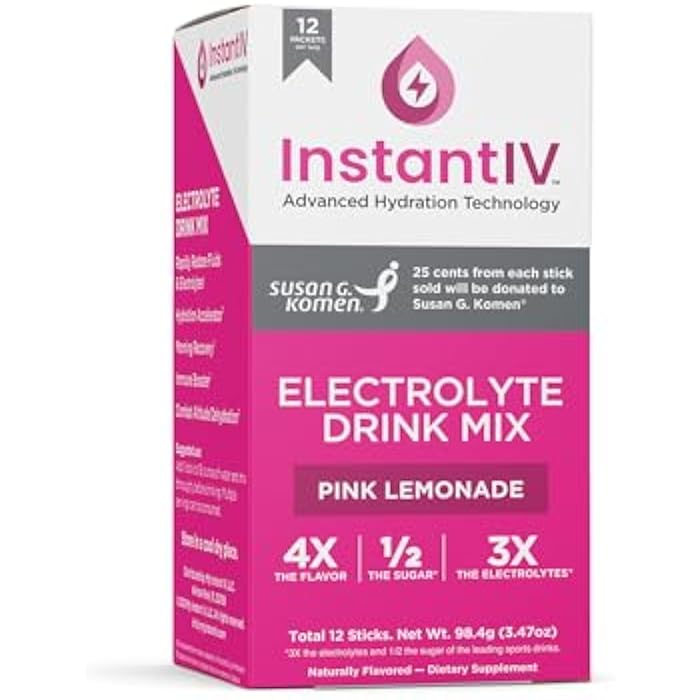 Instant IV Electrolytes Powder - 3X Electrolytes,1/2 Sugar with Vitamin C, B3, B6, Electrolytes Powder Packets for Hydration, Recovery & Immunity, Vegan & Gluten Free | Pink Lemonade - 12 Packets - Image 1