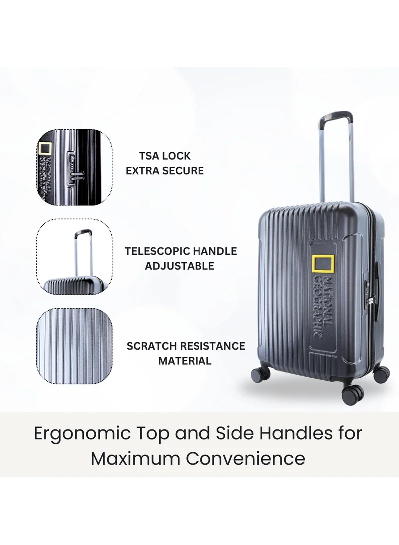 NATIONAL GEOGRAPHIC National Geographic Canyon ABS/PC Hardshell Carry-On Small Cabin Business Suitcase Metallic Black, Durable Lightweight Anti-theft Zipper TSA Lock Travel Luggage, 4 Double Wheel Trolley Bag (20 Inch)