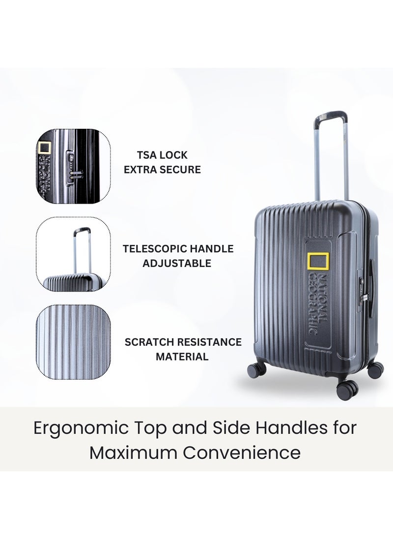 NATIONAL GEOGRAPHIC - National Geographic Canyon ABS/PC Hardshell Carry-On Small Cabin Business Suitcase Metallic Black, Durable Lightweight Anti-theft Zipper TSA Lock Travel Luggage, 4 Double Wheel Trolley Bag (20 Inch) - Image 1