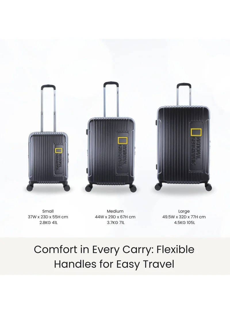 NATIONAL GEOGRAPHIC National Geographic Canyon ABS/PC Hardshell Carry-On Small Cabin Business Suitcase Metallic Black, Durable Lightweight Anti-theft Zipper TSA Lock Travel Luggage, 4 Double Wheel Trolley Bag (20 Inch)