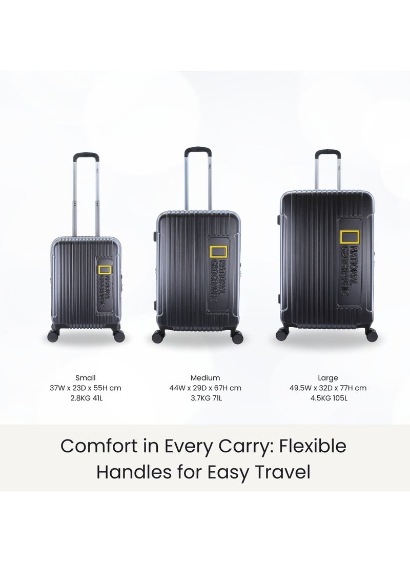 NATIONAL GEOGRAPHIC - National Geographic Canyon ABS/PC Hardshell Carry-On Small Cabin Business Suitcase Metallic Black, Durable Lightweight Anti-theft Zipper TSA Lock Travel Luggage, 4 Double Wheel Trolley Bag (20 Inch) - Image 1