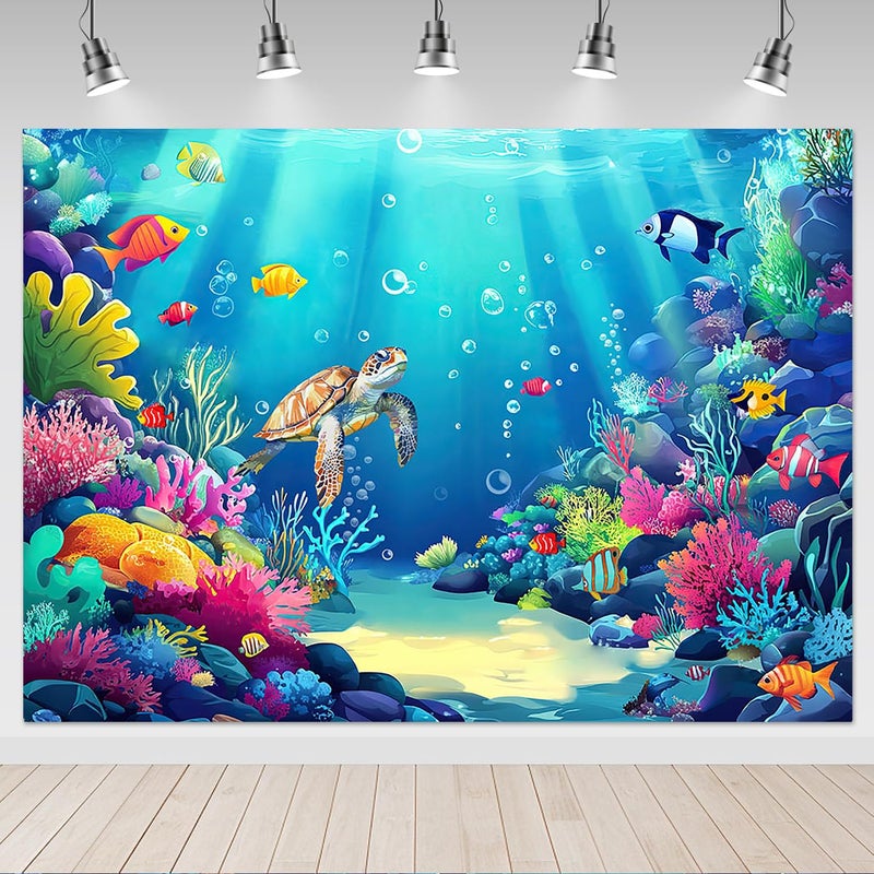 Mocsicka 7x5ft Under The Sea Backdrop Ocean Mermaid Backdrop Background for Under The Sea Theme Baby Shower Photo Booth Banner Party Cake Table Decorations - Image 1