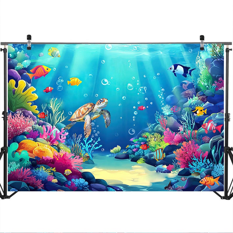 Mocsicka 7x5ft Under The Sea Backdrop Ocean Mermaid Backdrop Background for Under The Sea Theme Baby Shower Photo Booth Banner Party Cake Table Decorations - Image 5