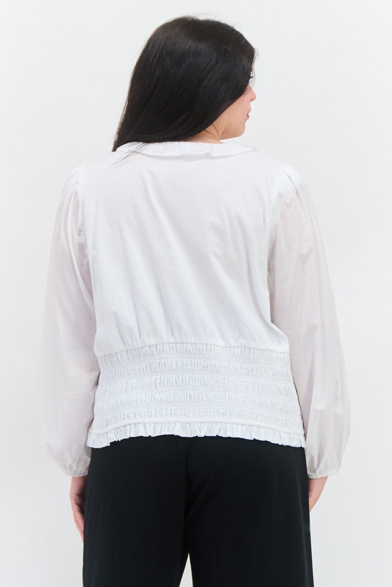 1 State Women Plus Size Textured Long Sleeve Top, White - Image 3