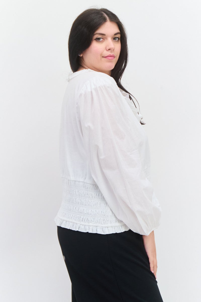 1 State Women Plus Size Textured Long Sleeve Top, White - Image 2