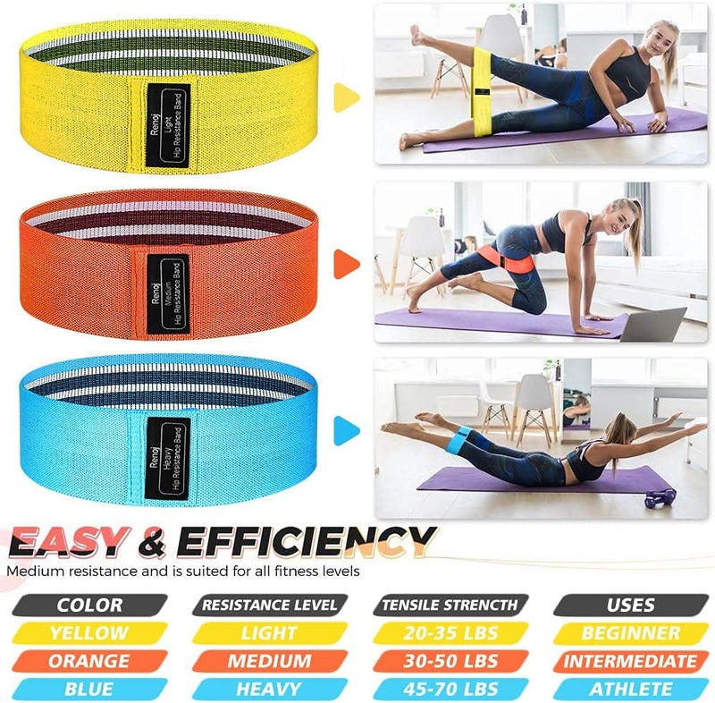 RenoJ Resistance Bands for Working Out: 3-Set Professional Exercise Bands for Pilates, Yoga, Home Gym, Booty, Leg Training | Heavy/Medium/Light Fabric Loops for Women Men - Image 3