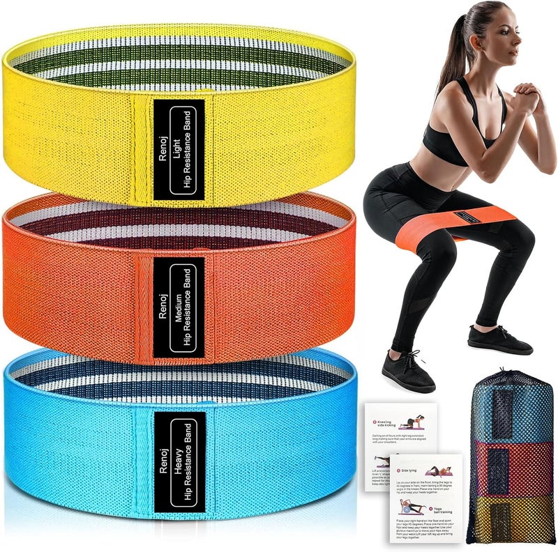 RenoJ Resistance Bands for Working Out: 3-Set Professional Exercise Bands for Pilates, Yoga, Home Gym, Booty, Leg Training | Heavy/Medium/Light Fabric Loops for Women Men - Image 1