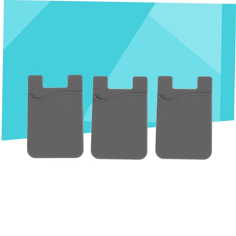 Adhesive Silicone Phone Card Holder Wallet Sticker Grey - Image 5