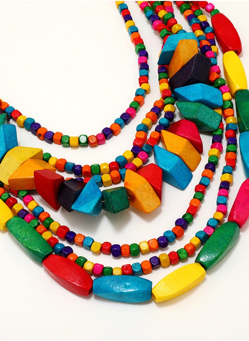CHIEMOT - European and American style bohemian geometric color beaded necklace - Image 1