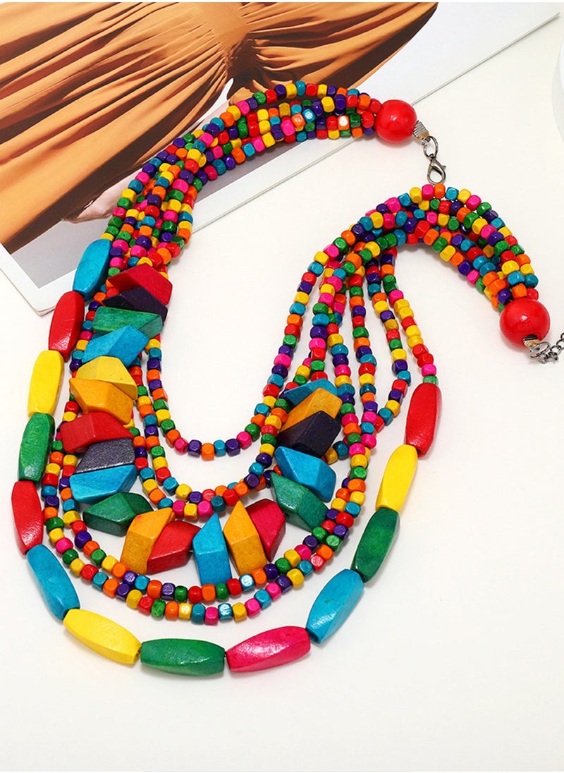 CHIEMOT - European and American style bohemian geometric color beaded necklace - Image 1
