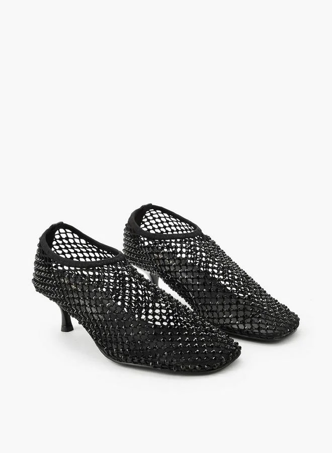 Haadana BLACK Haadana Womens Embellished Mesh Occasion Heeled Shoes for Women | Best Price UAE
