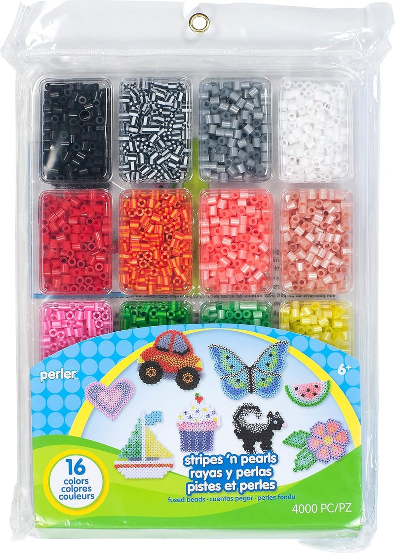 Perler Beads Stripes And Pearls Assorted Fuse Beads Tray For Kids Crafts, 4000 pcs - Image 1