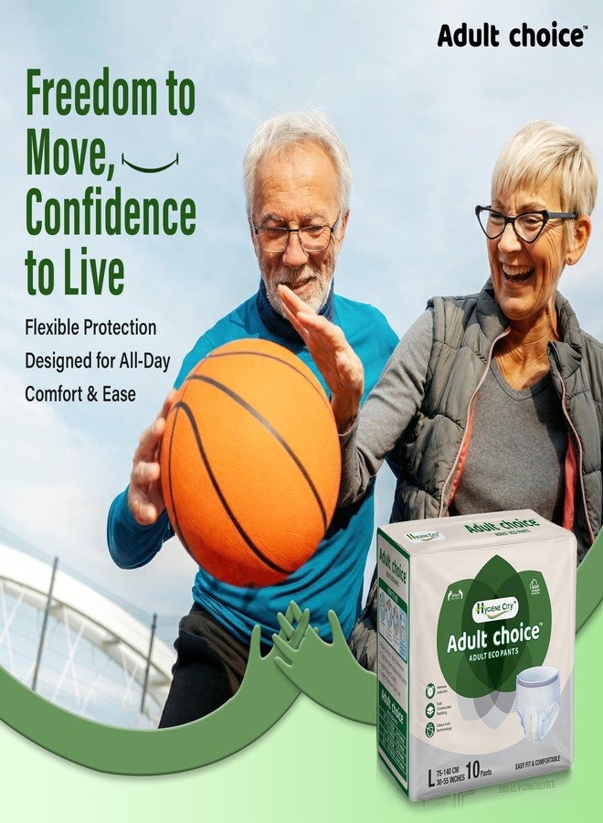اختيار الكبار حفاضات للكبار من Adult Choice، حفاضات صديقة للبيئة، للجنسين، امتصاص يدوم 8 ساعات، تقنية ADL، مانعة للتسرب، خالية من الروائح، مزودة بمؤشر للبلل، مقاس كبير (L)، محيط الخصر (30-55) بوصة | 10 حفاضات، عبوة من قطعة واحدة - Image 2