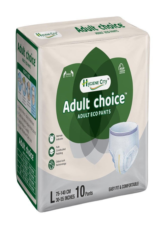 اختيار الكبار حفاضات للكبار من Adult Choice، حفاضات صديقة للبيئة، للجنسين، امتصاص يدوم 8 ساعات، تقنية ADL، مانعة للتسرب، خالية من الروائح، مزودة بمؤشر للبلل، مقاس كبير (L)، محيط الخصر (30-55) بوصة | 10 حفاضات، عبوة من قطعة واحدة - Image 1