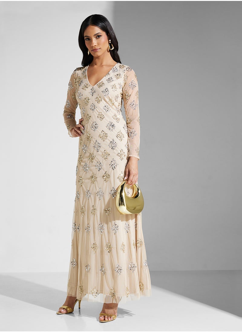Namshi x V Neck Sequin Embellished A Line Dress  - Image 1