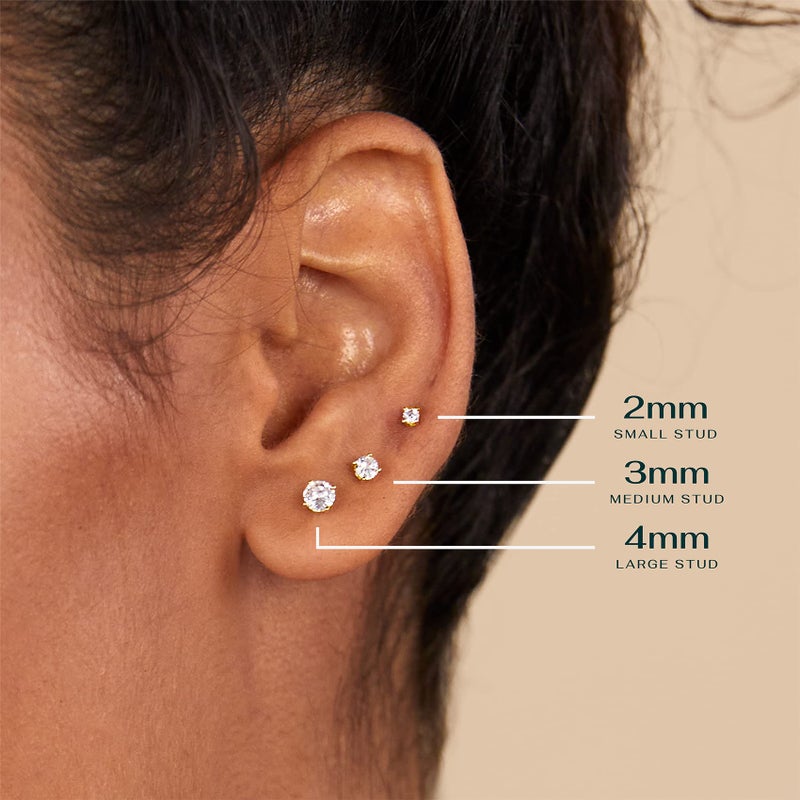 PAVOI 14K Gold Plated Solid 925 Sterling Silver Post Cubic Zirconia Stud Flat Back Earrings for Women | Cartilage Earring | Helix Piercing Jewelry | Small Stud Earrings for Women - Image 2