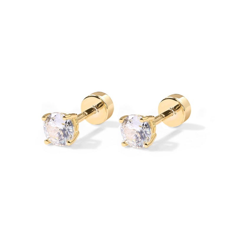 PAVOI 14K Gold Plated Solid 925 Sterling Silver Post Cubic Zirconia Stud Flat Back Earrings for Women | Cartilage Earring | Helix Piercing Jewelry | Small Stud Earrings for Women - Image 3