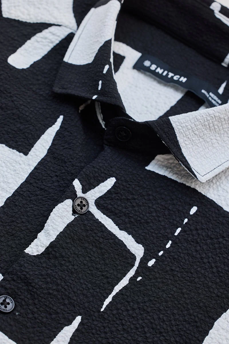 SNITCH Black Geometric Printed Shirt