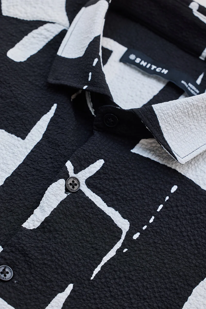SNITCH Black Geometric Printed Shirt