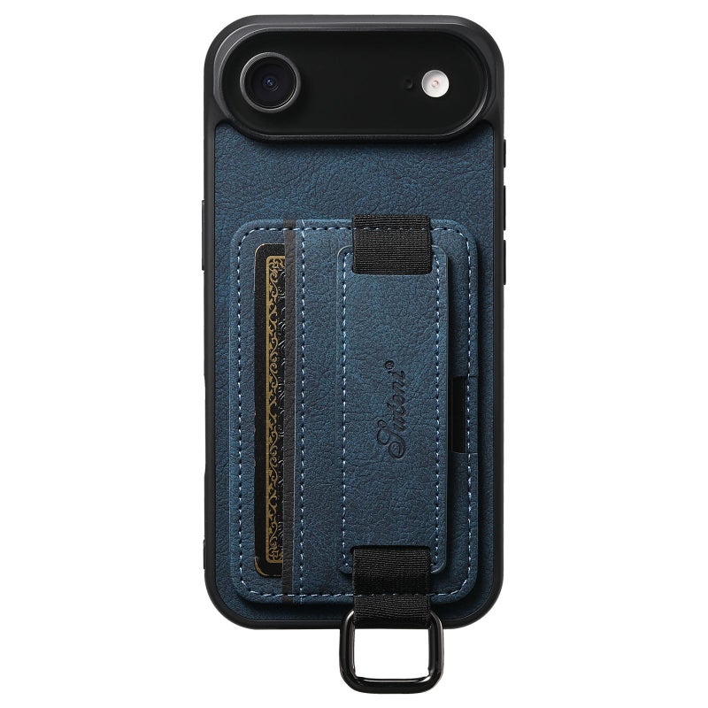 Suteni For Iphone Air H13 Litchi Leather Wrist Strap Wallet Back Phone Case(Blue) - Image 1