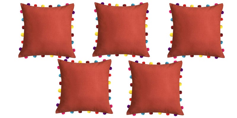 Lushomes غطاء وسادة لوشومز 18x18، أغطية وسائد بوهو، غطاء وسادة أريكة، أغطية وسائد مع خيوط، غطاء وسادة مع بوم بوم (18x18 بوصة، مجموعة من 5، أحمر) - Image 1
