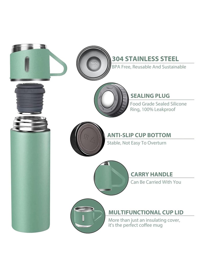 TIGER 500ml Stainless Steel Vacuum Thermos Flask with Silicone Handle – Insulated Water Set with 2 Stainless Steel Cups for Hot & Cold Drinks – Ideal for Outdoor Travel, Camping, Hiking | Gift Box Set (2 PACK) GREEN  - Image 2