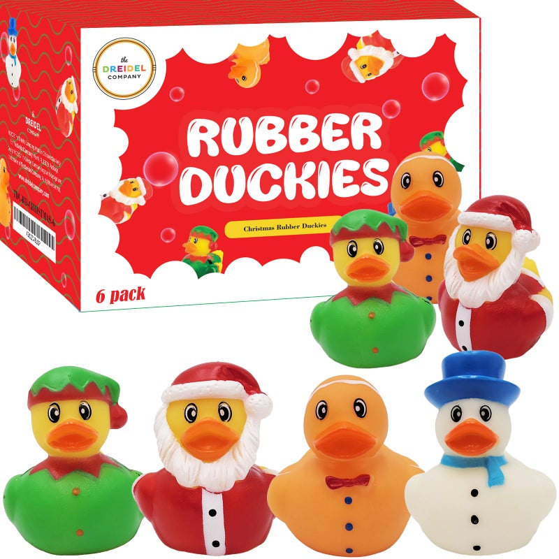 The Dreidel Company 6-Pack Christmas Holiday Rubber Duck Toy Duckies for Kids, Bath Birthday Gifts Baby Showers Summer Beach and Pool Activity, 2" Inches (6-Pack) - Image 1