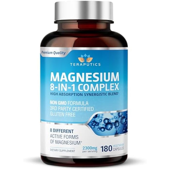 Teraputics 8 in 1 Magnesium Complex for Women & Men 426mg | 180 Vegan Capsules | MAG-8 Blend: Citrate, Bisglycinate, Malate, & More | Non-GMO Magnesio Complex Supplement | Provides 100% Daily Recommended Value - Image 1