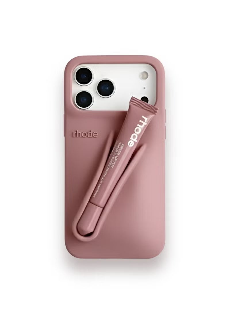 rhode Silicone Lip Gloss Holder for iPhone 17 Pro Max – Stick-On Adhesive Lip Balm Sleeve Phone Case Accessory, Makeup Organizer – Salty Tan - Image 1