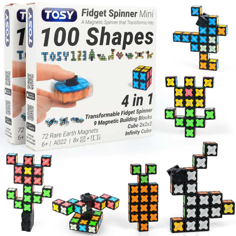TOSY Magnet Fidget Spinner Mini 8 Blocks 3in1 Toy Transformable Fidget Spinner Infinity Cube 2x2 Puzzle Cube Easter Basket Stuffers Gift for KidsAdult STEM Sensory Stress Relief Toy 2Pack - Image 3