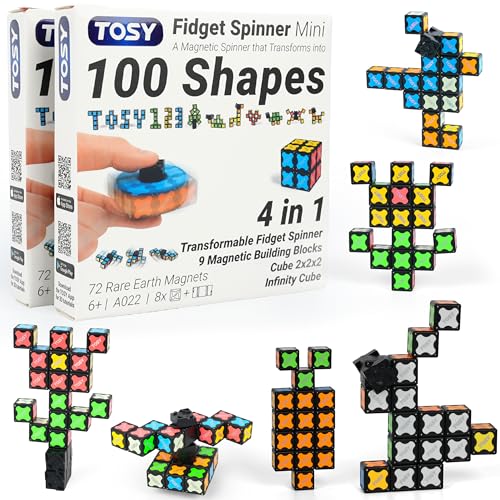 TOSY Magnet Fidget Spinner Mini 8 Blocks 3in1 Toy Transformable Fidget Spinner Infinity Cube 2x2 Puzzle Cube Easter Basket Stuffers Gift for KidsAdult STEM Sensory Stress Relief Toy 2Pack - Image 1