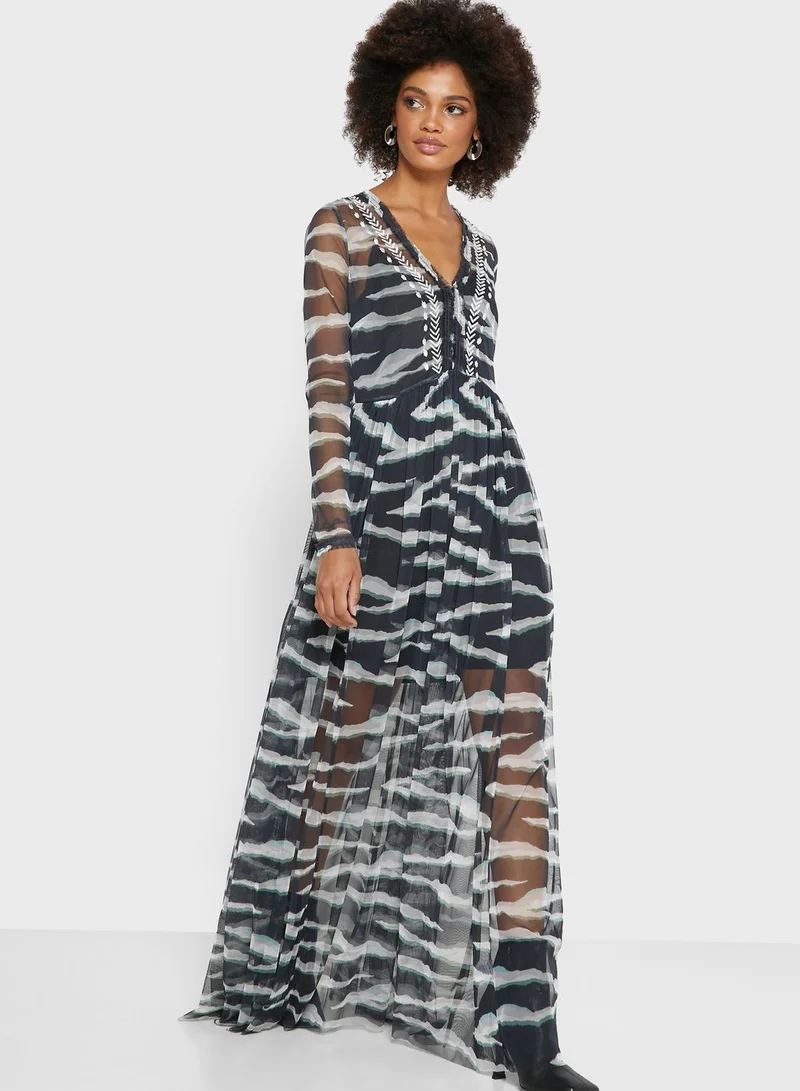 French Connection Sheer Printed Maxi Dress
