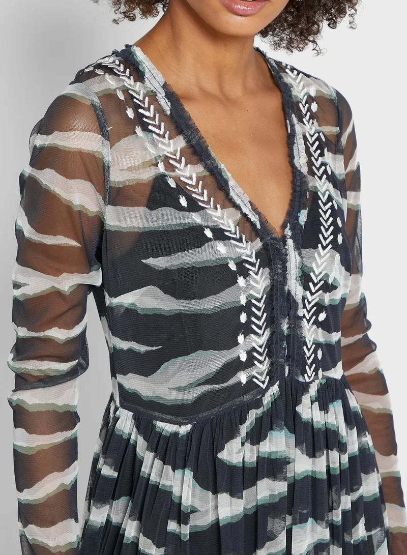 French Connection Sheer Printed Maxi Dress