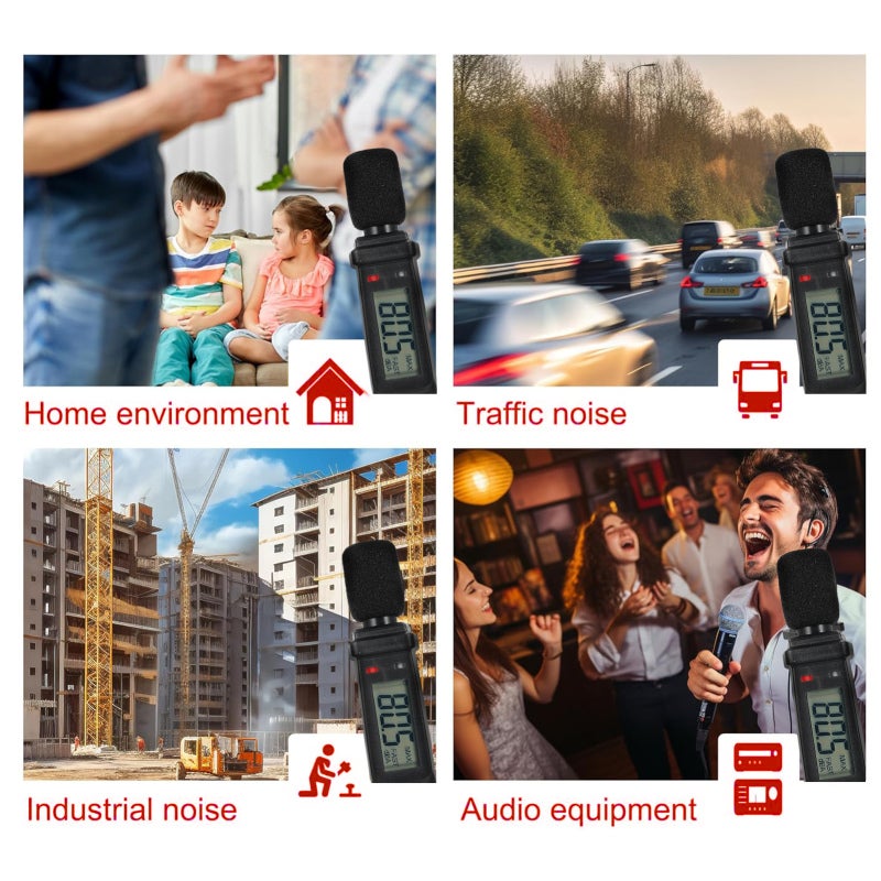 مقياس مستوى الصوت الرقمي: دقة 30-130 ديسيبل ±1.5 ديسيبل، قياس بمصطلح "أي" الموزون - أوضاع سريعة وبطيئة، مقياس ديسيبل صغير وخفيف للمنزل والمكتب والمصنع والمجتمع والمدرسة ونظام الصوت والسيارة - Image 2