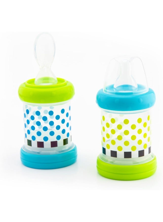 Sassy زجاجة تغذية الأطفال ساسي - مجموعة من 2 بسعة 4 أونصات 100% سيليكون وملعقة خالية من BPA - Image 1