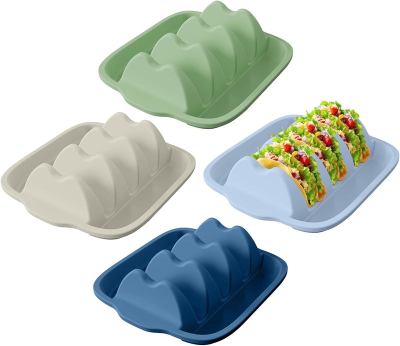 InchUp Silicone Taco Holder Set of 4 - Reusable Taco Stands with Dividers, Taco Tuesday Kit for Family Mexican Meals, Non-Slip Sturdy Taco Tray Racks, Dishwasher & Microwave Safe - Image 1