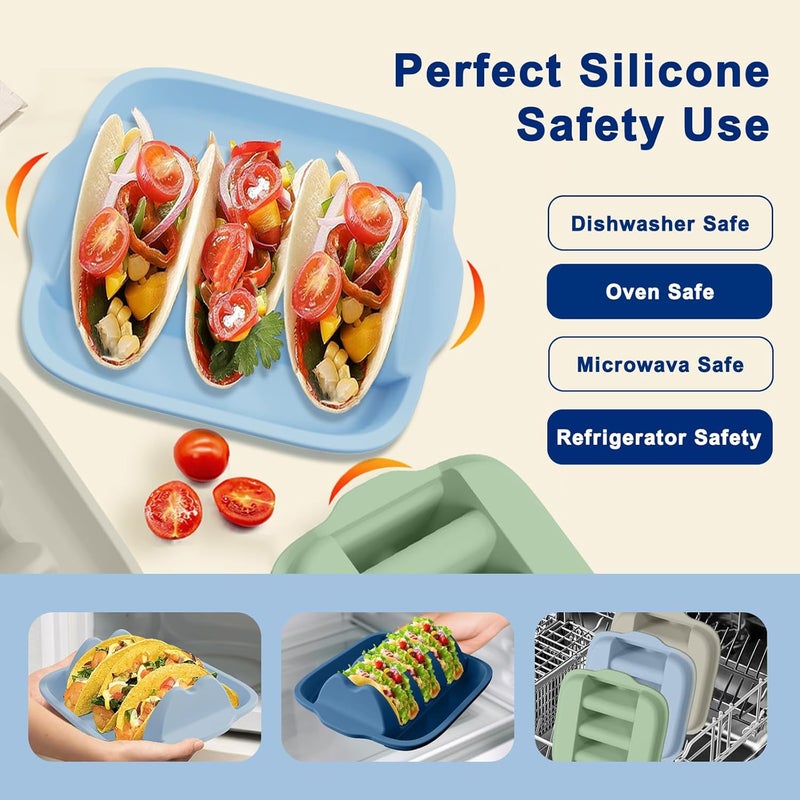 InchUp Silicone Taco Holder Set of 4 - Reusable Taco Stands with Dividers, Taco Tuesday Kit for Family Mexican Meals, Non-Slip Sturdy Taco Tray Racks, Dishwasher & Microwave Safe - Image 4