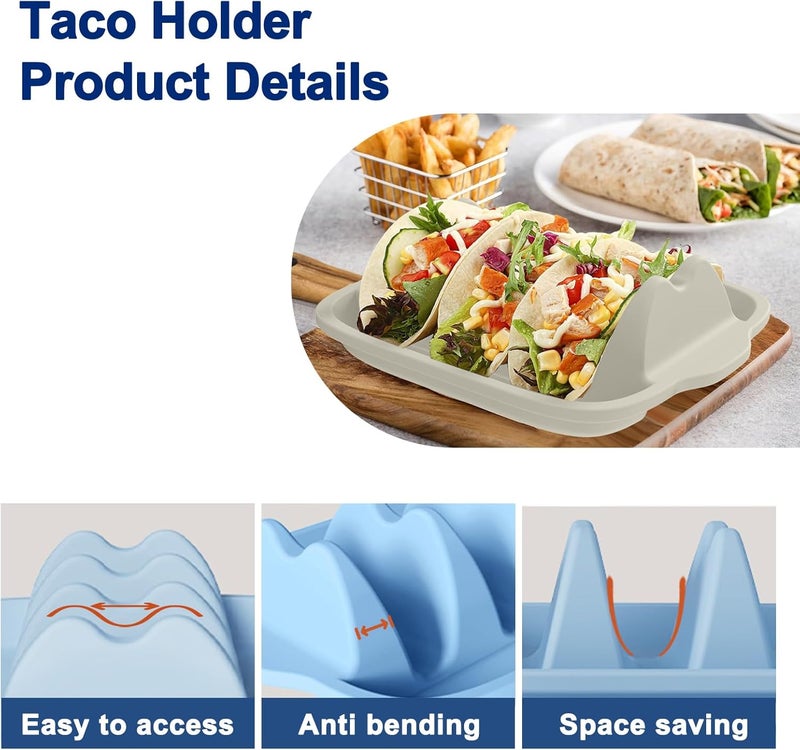 InchUp Silicone Taco Holder Set of 4 - Reusable Taco Stands with Dividers, Taco Tuesday Kit for Family Mexican Meals, Non-Slip Sturdy Taco Tray Racks, Dishwasher & Microwave Safe - Image 3