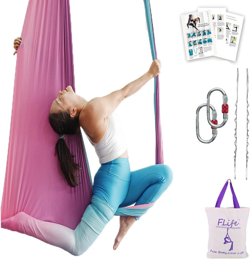Flife Aerial Yoga Hammock 6.5 yards Premium Aerial Sling Silk Fabric Yoga Swing for Antigravity Inversion Include Daisy Chain,Carabiner and Pose Guide - Image 1