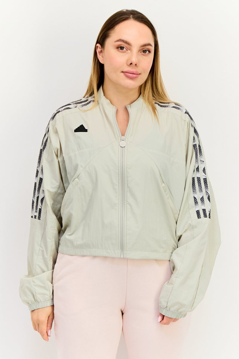 Adidas جاكيت رياضي نسائي بأكمام طويلة بتصميم تيرو، رمادي فاتح - Image 1