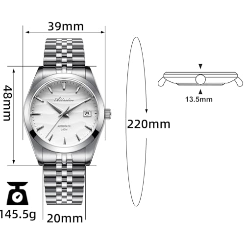 ADDIESDIVE Automatic Watches for Men NH35A Mechanical Movement Analog Sapphire Crystal Glass White 39 MM Dial - Image 2