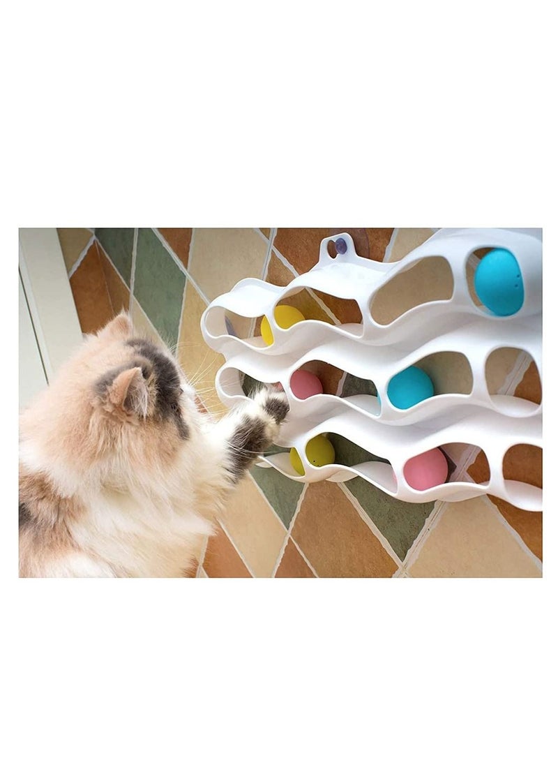 Cat Toys, Interactive Cat Toy For Indoor Cats, 3 Layers Track Toy With Exercise Ball, Fun Exercise For All Cats And Kitten, Strong Suction Cup Toys, Walls, Windows, Bathroom, Saves Space.