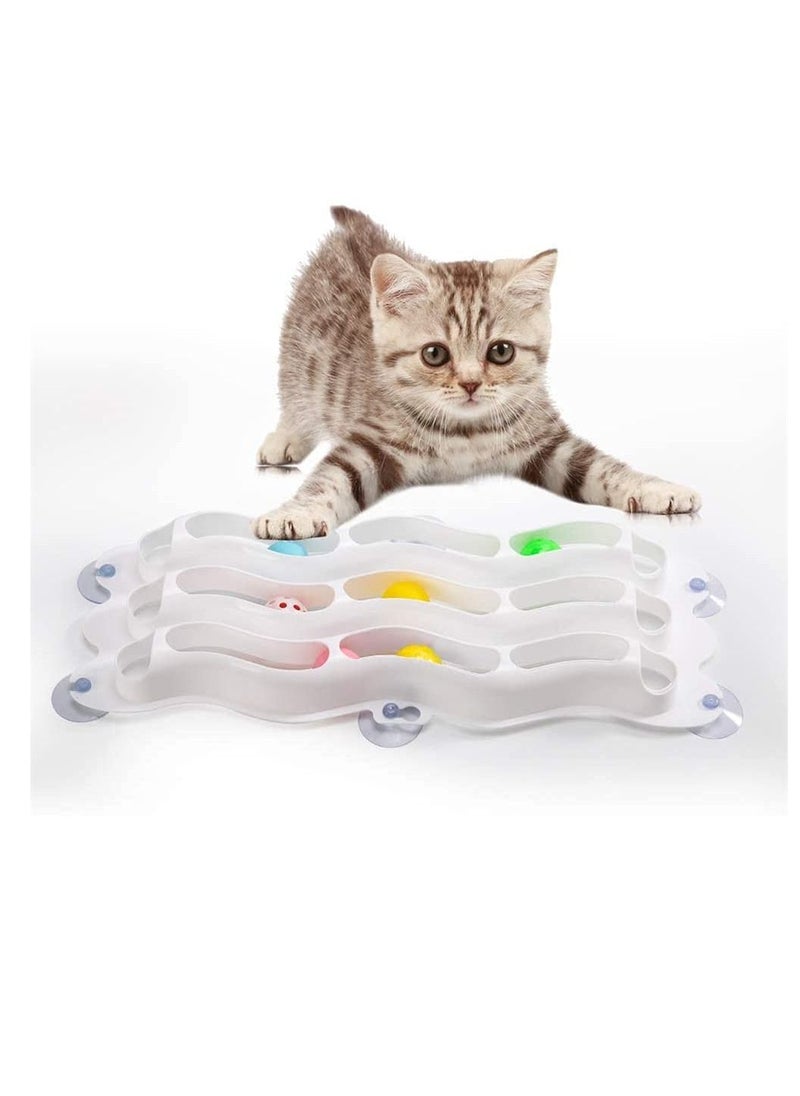 Cat Toys, Interactive Cat Toy For Indoor Cats, 3 Layers Track Toy With Exercise Ball, Fun Exercise For All Cats And Kitten, Strong Suction Cup Toys, Walls, Windows, Bathroom, Saves Space.