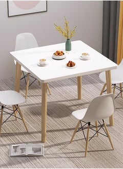  CityRiya-Long طاولة طعام طاولة المطبخ 80 * 80 سم طاولة غرفة الطعام طاولة طعام حديثة بيضاء من الخشب الصلب أثاث طاولة الطعام للمطبخ، غرفة الطعام، غرفة المعيشة  - Image 2