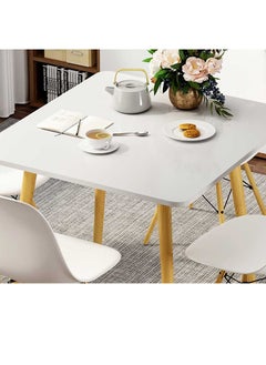  CityRiya-Long طاولة طعام طاولة المطبخ 80 * 80 سم طاولة غرفة الطعام طاولة طعام حديثة بيضاء من الخشب الصلب أثاث طاولة الطعام للمطبخ، غرفة الطعام، غرفة المعيشة  - Image 3