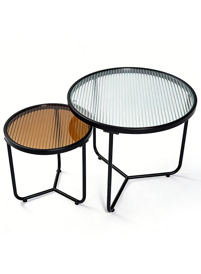 Migue home Set of 2 Nesting Round Coffee Table for Living Room, Side Table, Easy Assembly, Multicolor Top - Image 1