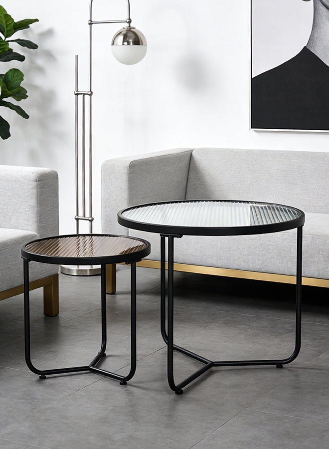 Migue home Set of 2 Nesting Round Coffee Table for Living Room, Side Table, Easy Assembly, Multicolor Top - Image 2